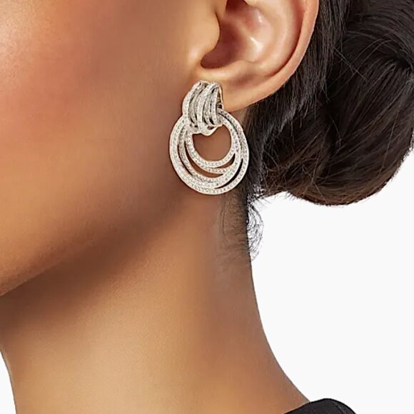 NEW~ Anthropologie Shashi Roux Silver & Cubic Zirconia Door Knocker Earrings - Picture 4 of 15